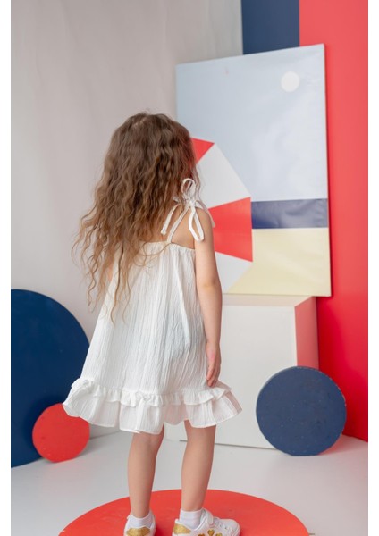 Kız Çocuk Fırfırlı Askılı Elbise - Beyaz modelleri
