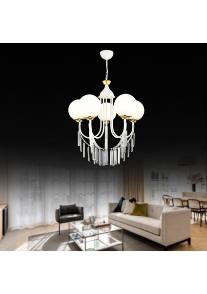 Beyaz Şelale 5'li Beyaz Top Camlı Lüks Yukarı Bakan Kristal Taşlı Avize fiyatları