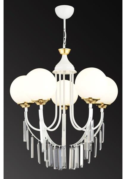Beyaz Şelale 5'li Beyaz Top Camlı Lüks Yukarı Bakan Kristal Taşlı Avize modelleri