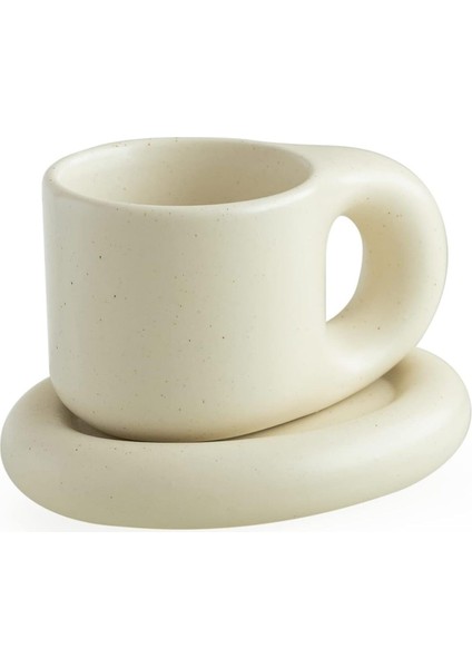 Şirin Kupa & Tabak Seti, Ofis ve Ev Kullanımı İçin 266ML Seramik Kahve Kupası