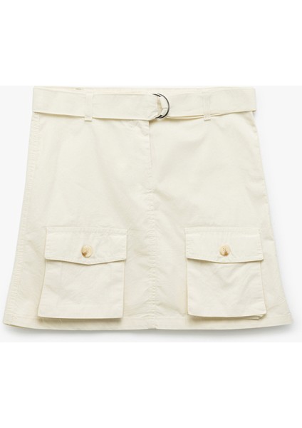 Pamuklu Kargo Cep Detaylı Kemerli Gabardin Etek
