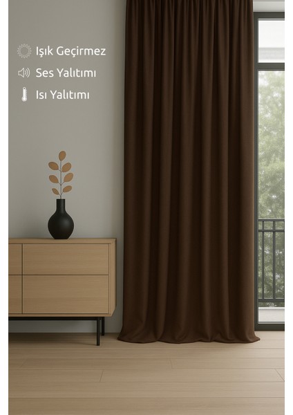 Lüks Kahverengi Elegance Işık Geçirmez Karartma Perde