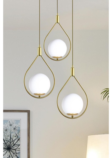 Deco Modern Tasarım Cafe - Mutfak - Salon - Oturma Odası Eskitme Renk Beyaz Camlı 3 Lü Avize