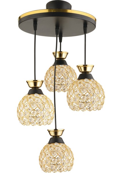 Yağmur 4 Lü Sarkıt Siyah Gold Yaldızlıkristal Top Modern Avize modelleri