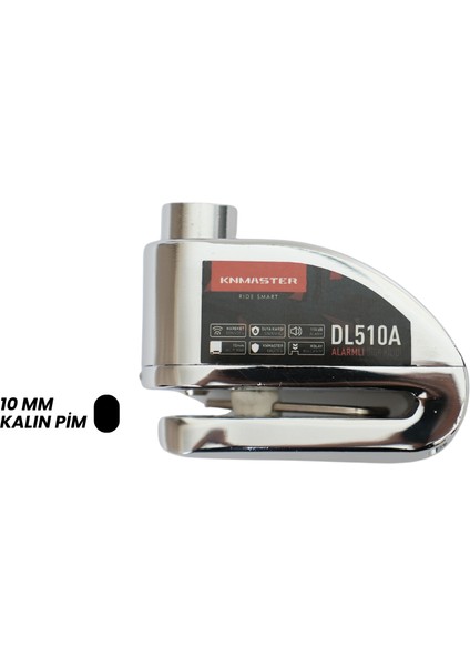 DL510A 10 mm Alarmlı Disk Kilidi | Hatırlatma Kablosu ve Taşıma Çantası Hediye | Silver fiyatları