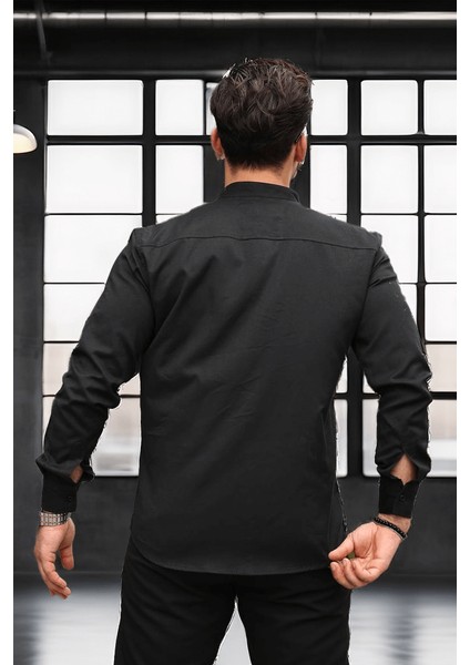 Hakim Yaka Oxford Kumaş Uzun Kol Gömlek - Siyah indirimleri