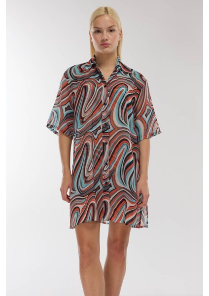 4805 Yeşil Desenli Plaj Elbisesi