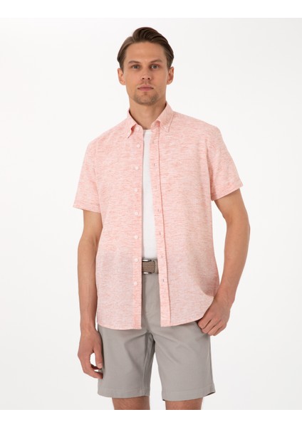 Erkek Mercan Keten Karışımlı Regular Fit Kısa Kollu Gömlek 50307067-VR186