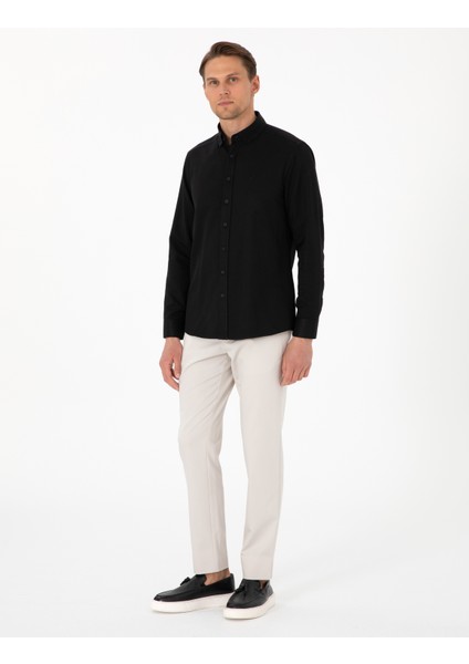 Erkek Siyah Oxford Slim Fit Kolay Ütülenebilir Gömlek 50306996-VR046 fırsatları