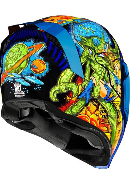 Airflite Bugoid Blitz Kapalı Motosiklet Kaskı Mavi Yeşil Turuncu fırsatları
