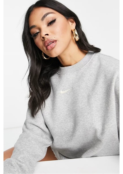 Sportswear Essential Collection Fleece Oversized Crew Kadın Sweatshirt Gri Melanj modelleri