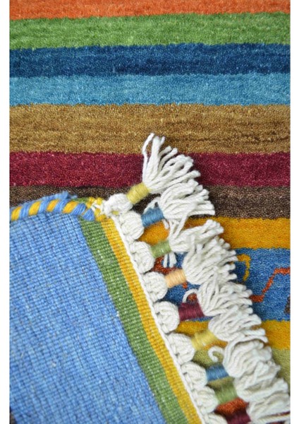El Dokuma Mavi Renk Yün Tribal Halı 60X90 cm (0.54 M ) indirimleri