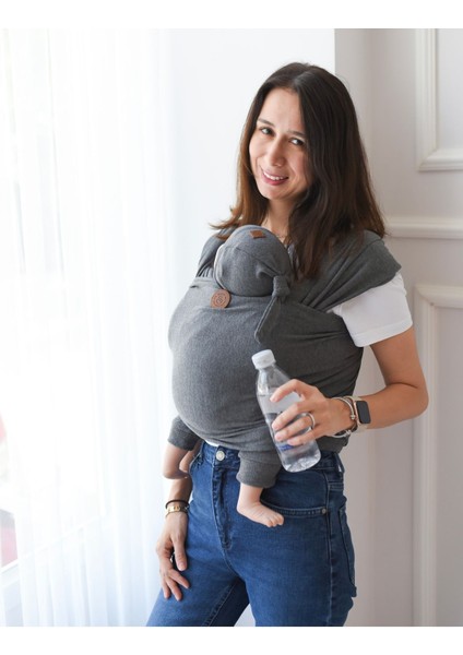 Premium Birinci Sınıf Pamuklu Esnek Wrap Sling Antrasit (Babywearinge Özel Üretim Kumaş)