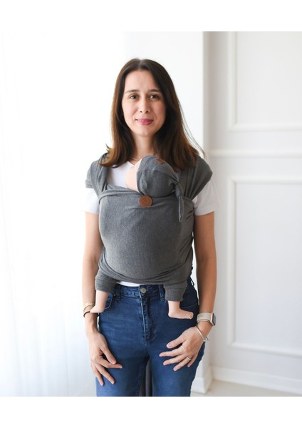 Premium Birinci Sınıf Pamuklu Esnek Wrap Sling Antrasit (Babywearinge Özel Üretim Kumaş)