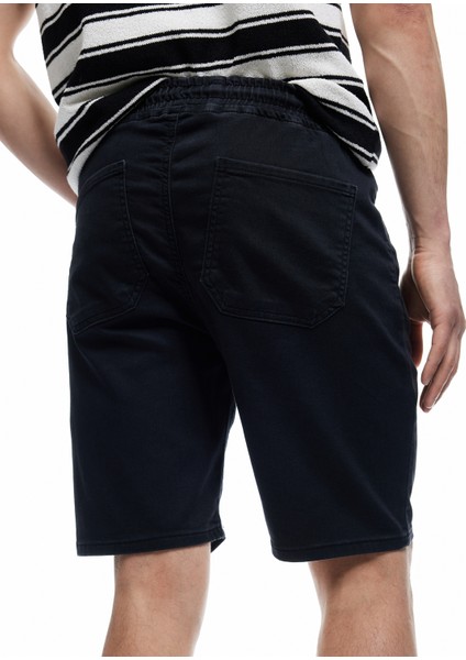 Bermuda Slim Fit Beli Bağcıklı Denim Şort