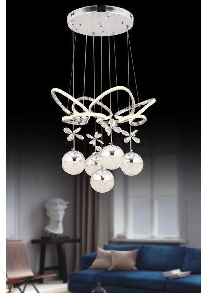 LED Avize Modern Kelebek 5li 3 Renk Işık Kumandalı Avize