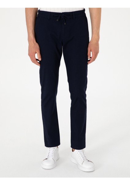 Erkek Lacivert Slim Fit Keten Görünümlü Kanvas Pantolon 50308086-VR033