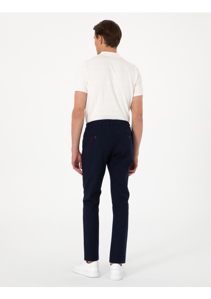 Erkek Lacivert Slim Fit Keten Görünümlü Kanvas Pantolon 50308086-VR033
