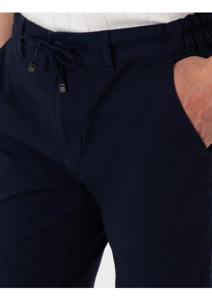 Erkek Lacivert Slim Fit Keten Görünümlü Kanvas Pantolon 50308086-VR033
