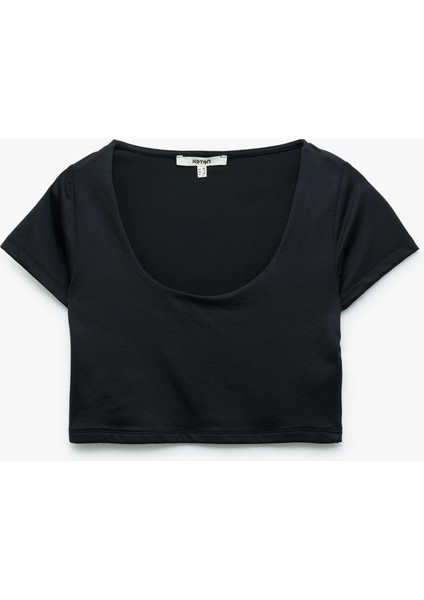 Slim Fit Kısa Kollu U Yaka Crop Tişört