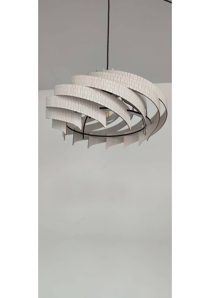 Doğal Ahşap Sarkıt Avize - 50 x 29 cm, Tek Ampül, Modern Tasarım, Beyaz