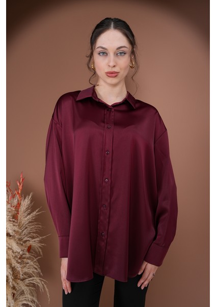 Oversize Kadın Saten Gömlek
