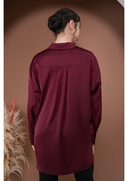 Oversize Kadın Saten Gömlek
