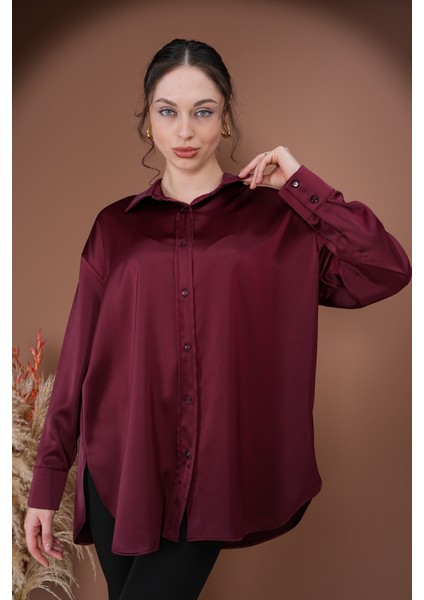 Oversize Kadın Saten Gömlek