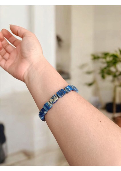 Yassı Kare Kesim Lapis Lazuli ( Bilgelik Ifade ) Bileklik