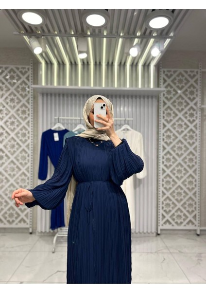 Kadın Bağlamalı Balon Kol Şifon Elbise