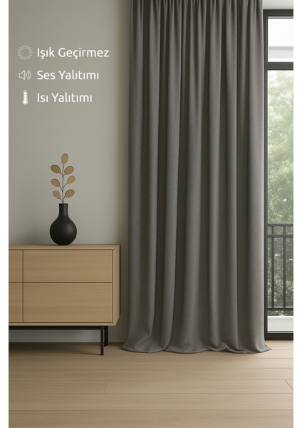 Lüks Gri Elegance Işık Geçirmez Karartma Perde