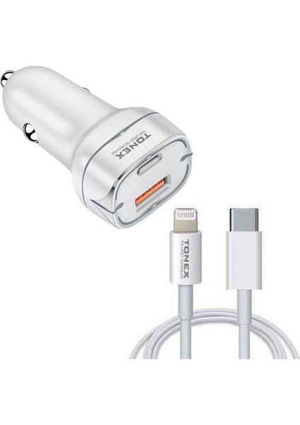 LA-38W Pd + Usb-A Type-C To Lightning Kablolu Araç Içi Şarj Aleti Set