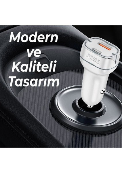 LA-38W Pd + Usb-A Type-C To Lightning Kablolu Araç Içi Şarj Aleti Set