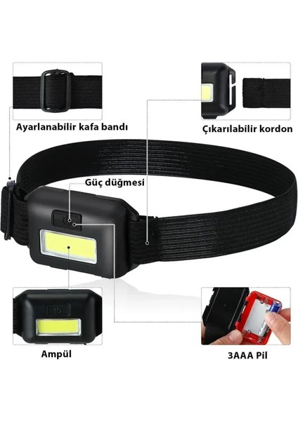 2 Adet Kafa Bantlı LED Işık Ayarlanabilir Kafa Lambası Kitap Okuma Işığı Kamp Gezi Seyehat El Feneri