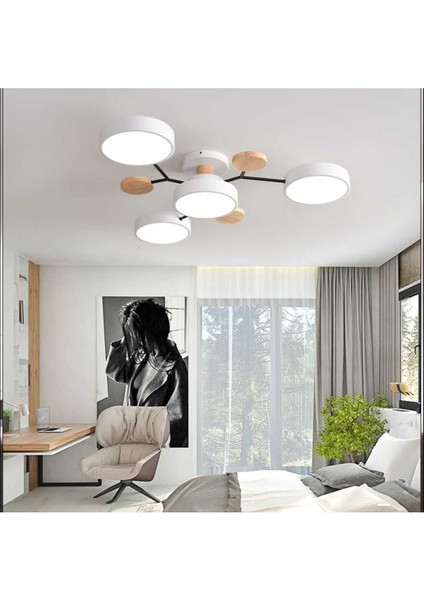 Modern Ahşap LED Avize-Beyaz