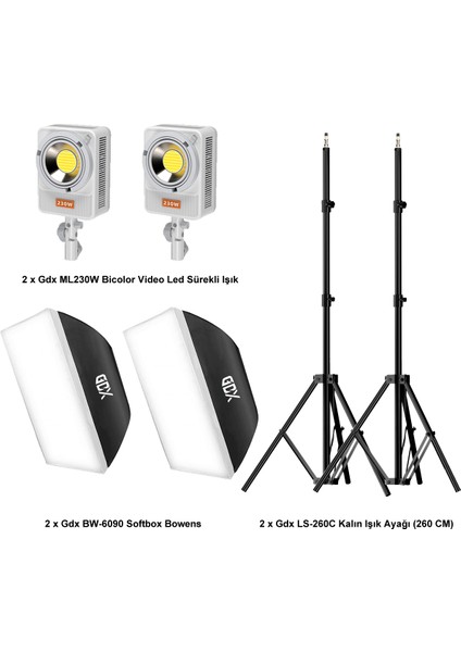 Ml-Kit 2 Cob LED Youtube Sürekli Video ve Fotoğraf Işık Ikili Set + Gdx BW-6090 Softbox