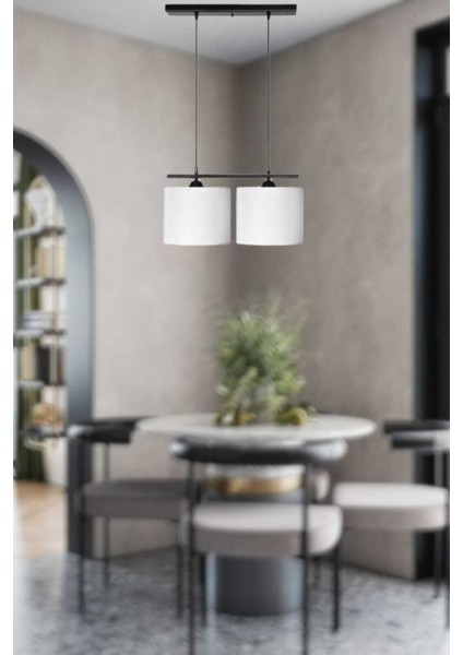 Bruno 2'li Siyah Modern Avize(Beyaz Abajurlu)