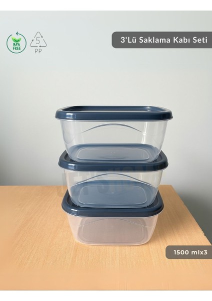 3'lü Saklama Kabı Seti Kare Erzak Kabı Bpa Free Derin Dondurucu Için Uygun 1500 ml fiyatları