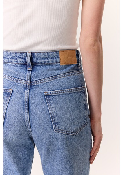 Yüksek Bel Mom Fıt Jean Mavi indirimleri