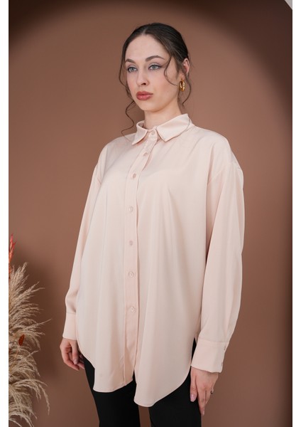 Oversize Kadın Saten Gömlek