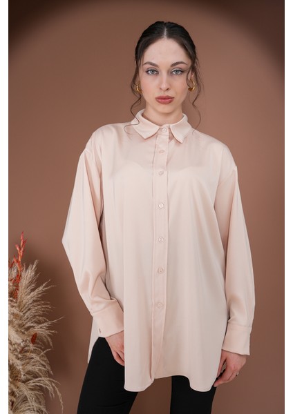 Oversize Kadın Saten Gömlek