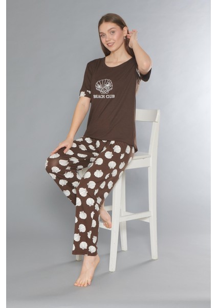 Kısa Kol Yazlık Viskon Pijama Takımı Beach Club Flz 88-110