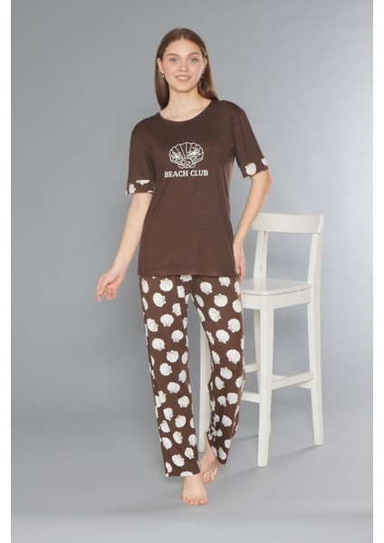 Kısa Kol Yazlık Viskon Pijama Takımı Beach Club Flz 88-110 modelleri