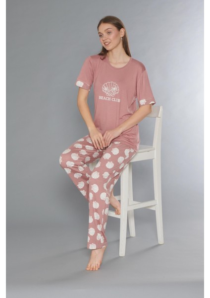 Kısa Kol Yazlık Viskon Pijama Takımı Beach Club Flz 88-110