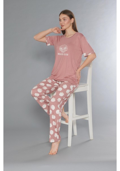 Kısa Kol Yazlık Viskon Pijama Takımı Beach Club Flz 88-110