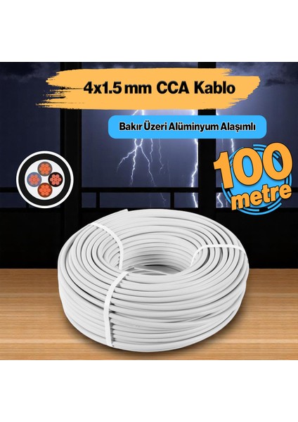 Ttr Cca Çok Telli Elektrik Kablosu Topraklı Bakır Iletken Trifaze Beyaz Kablo 4x1.5 mm 100 Metre