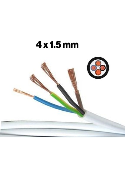 Ttr Cca Çok Telli Elektrik Kablosu Topraklı Bakır Iletken Trifaze Beyaz Kablo 4x1.5 mm 100 Metre fiyatları