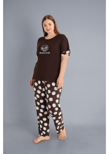 Büyük Beden Battal Kısa Kol Pijama Takımı Viskon Flz B88-80