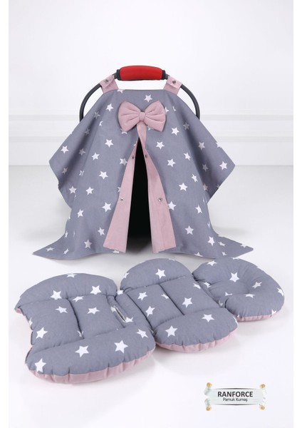 Bel Destekli Puset Minderi ve Örtüsü Takımı - Gri Pudra - 2 Parça