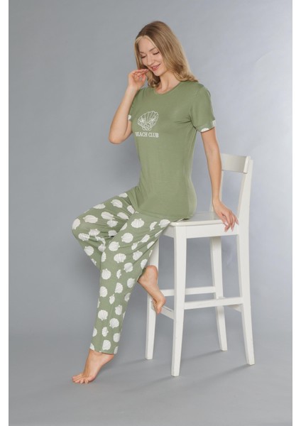 Kısa Kol Yazlık Viskon Pijama Takımı Beach Club Flz 88-110